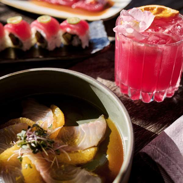 sushi and a cocktail 