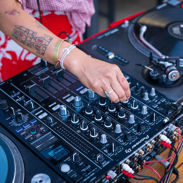 Person using a turntable