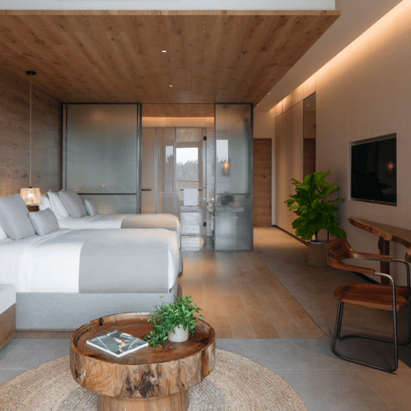 Two beds and a coffee table