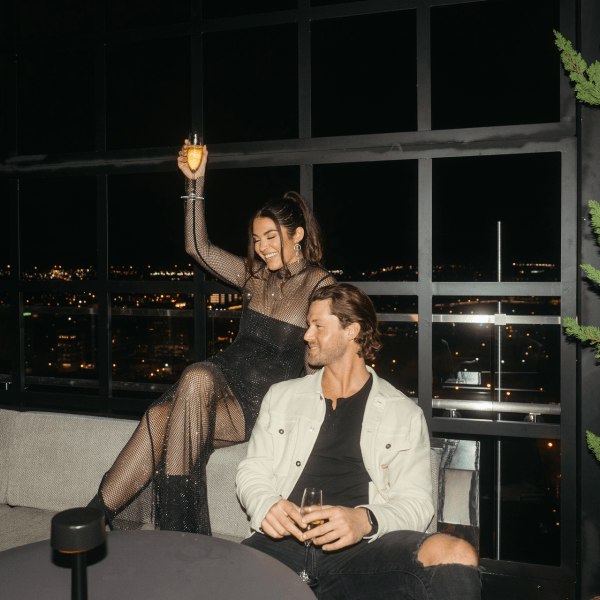 couple celebrating with champagne