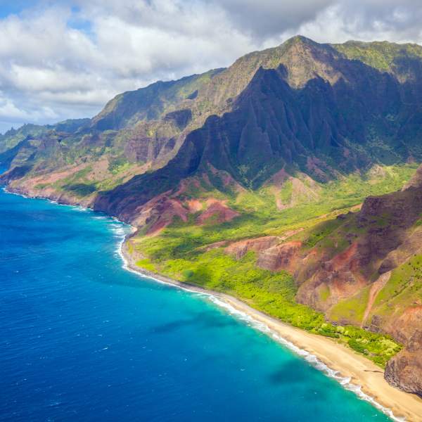 Skyview of a mountain coastline