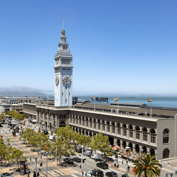 Rooftop view of the Ferry Building in San Francisco