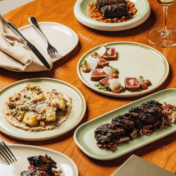 tablescape of food on an aviv dining table