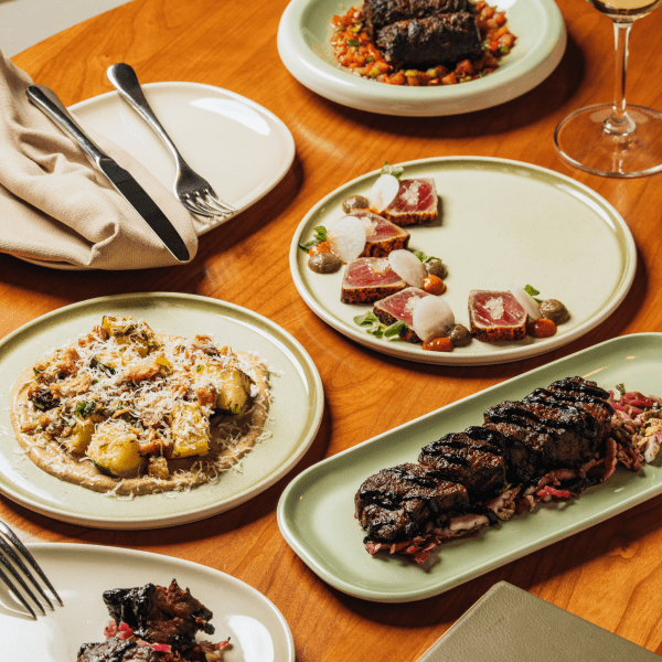tablescape of food on an aviv dining table
