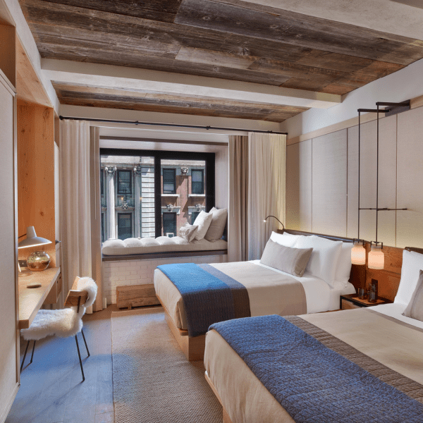 Hotel room with two beds