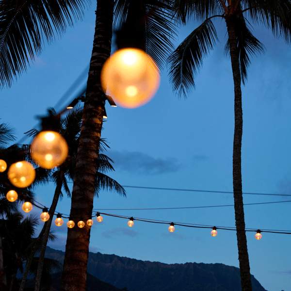 string lights at beach