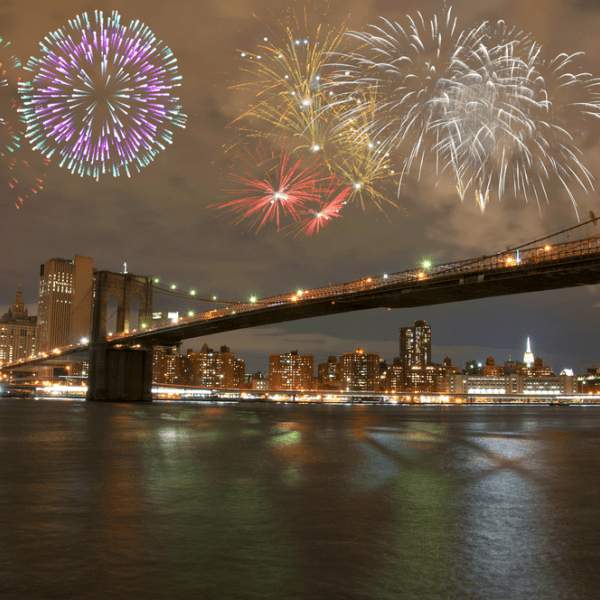 Fireworks over the Brooklyn Bridge