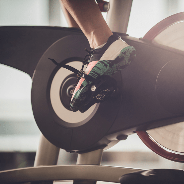 Foot pedaling on a stationary bike
