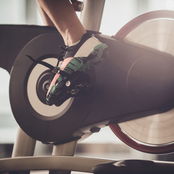 Foot pedaling on a stationary bike