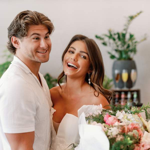 couple holding flowers
