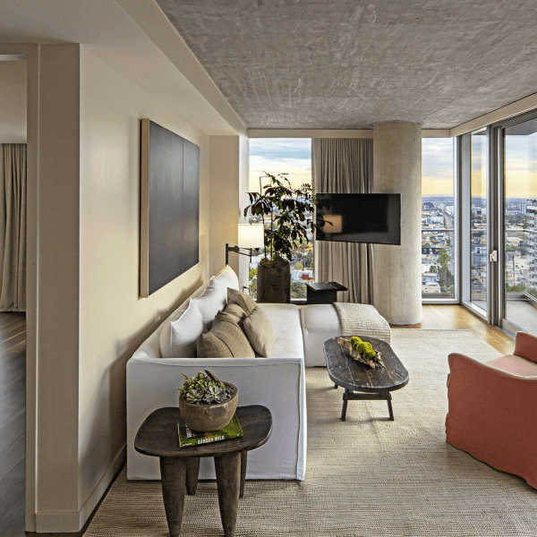 Living room area of a room at 1 Hotel West Hollywood
