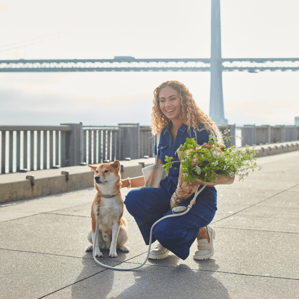 woman with dog on Embarcadero