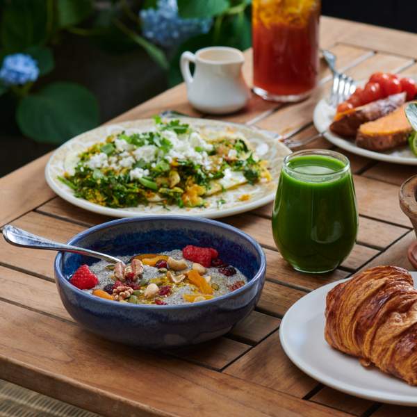 Breakfast on a patio table