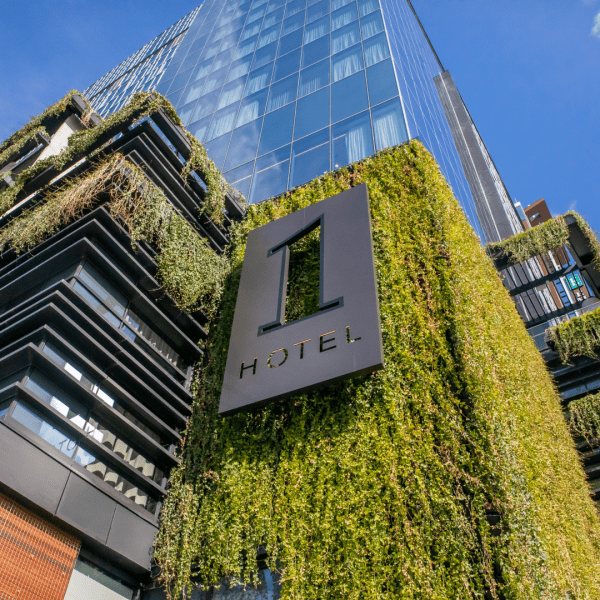 View of the 1 Hotels Nashivlle Facade looking upwards