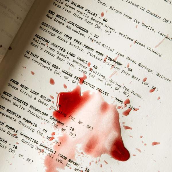 Wine Splattered on Menu