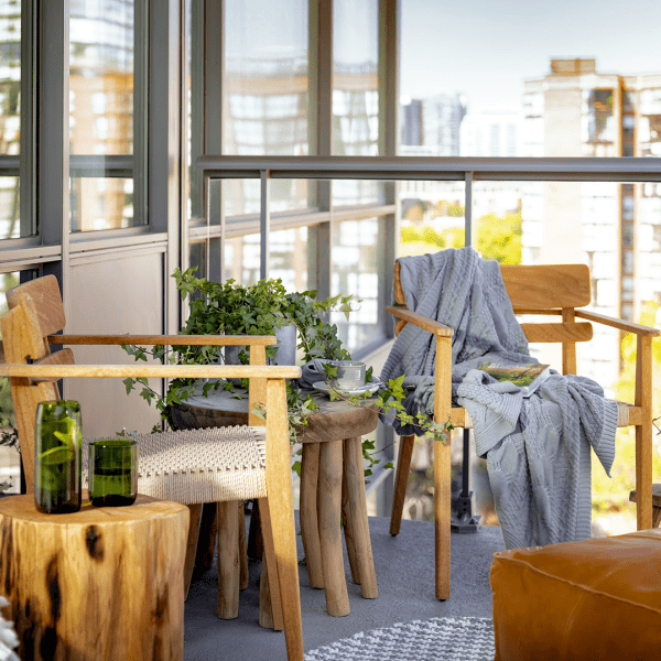 A well furnished patio with views of the surrounding patio