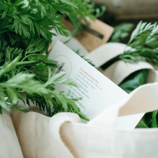 Recipe tucked in a bag with parsley