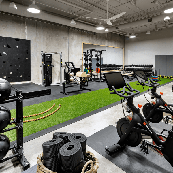 A fitness center with machines and free weights