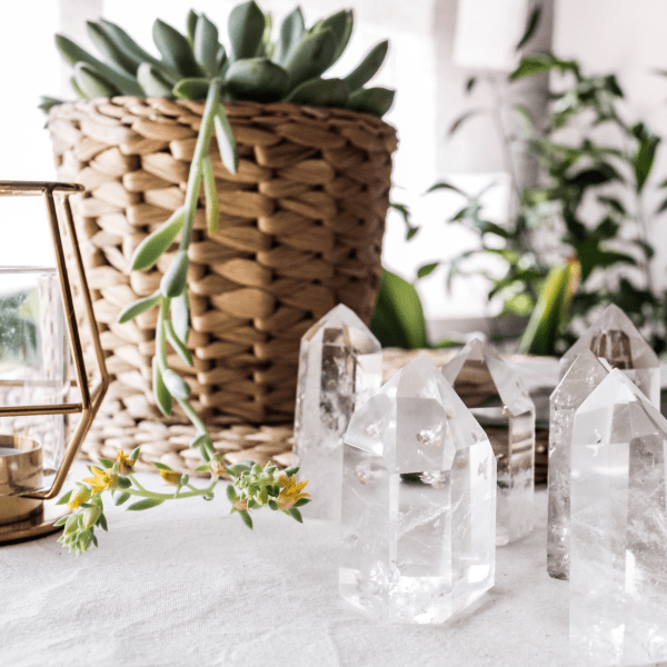 Clear crystals set on a table