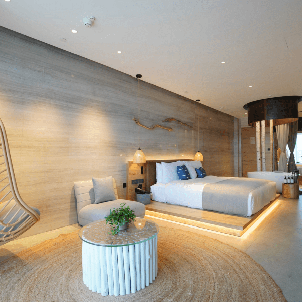 Hotel room with a floating chair