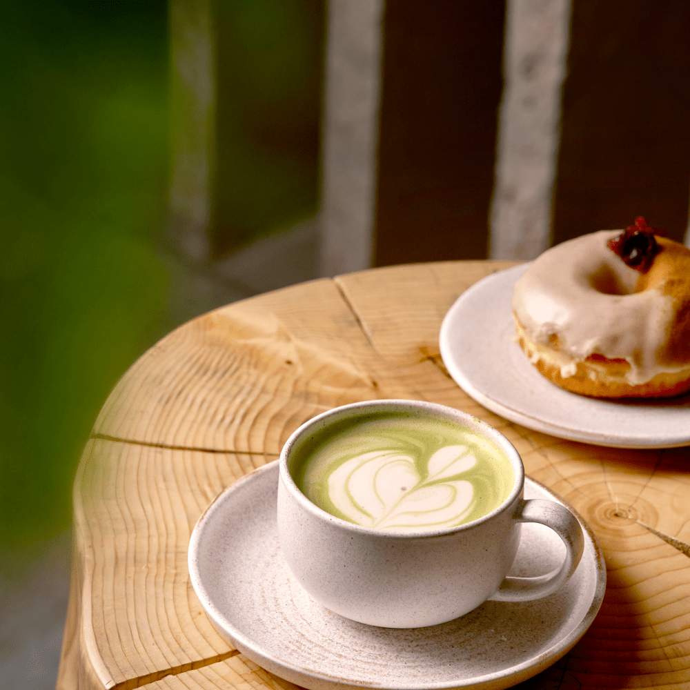 Matcha Latte on wooden table