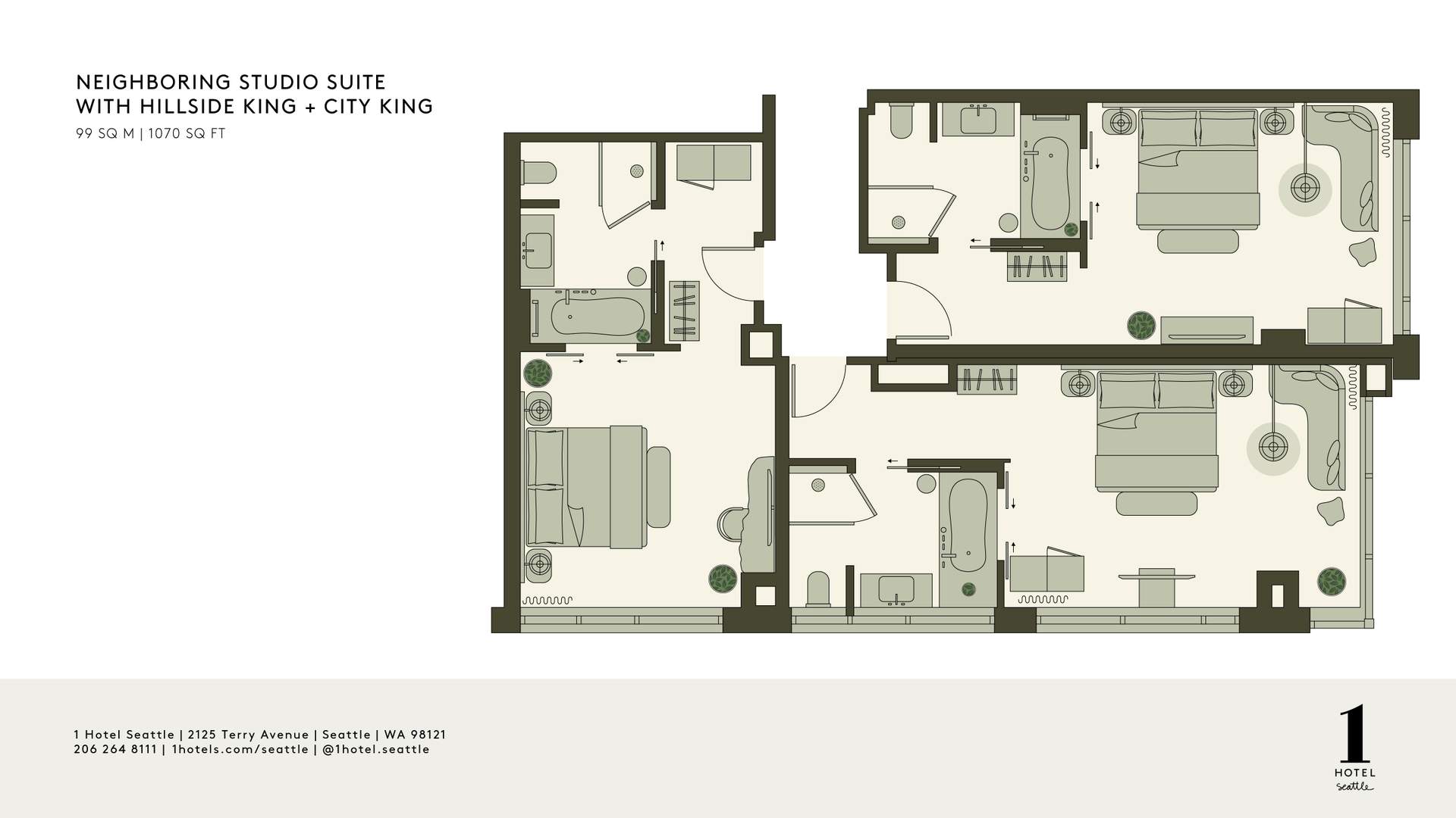 Pianta della Studio Suite vicina e della Hillside King