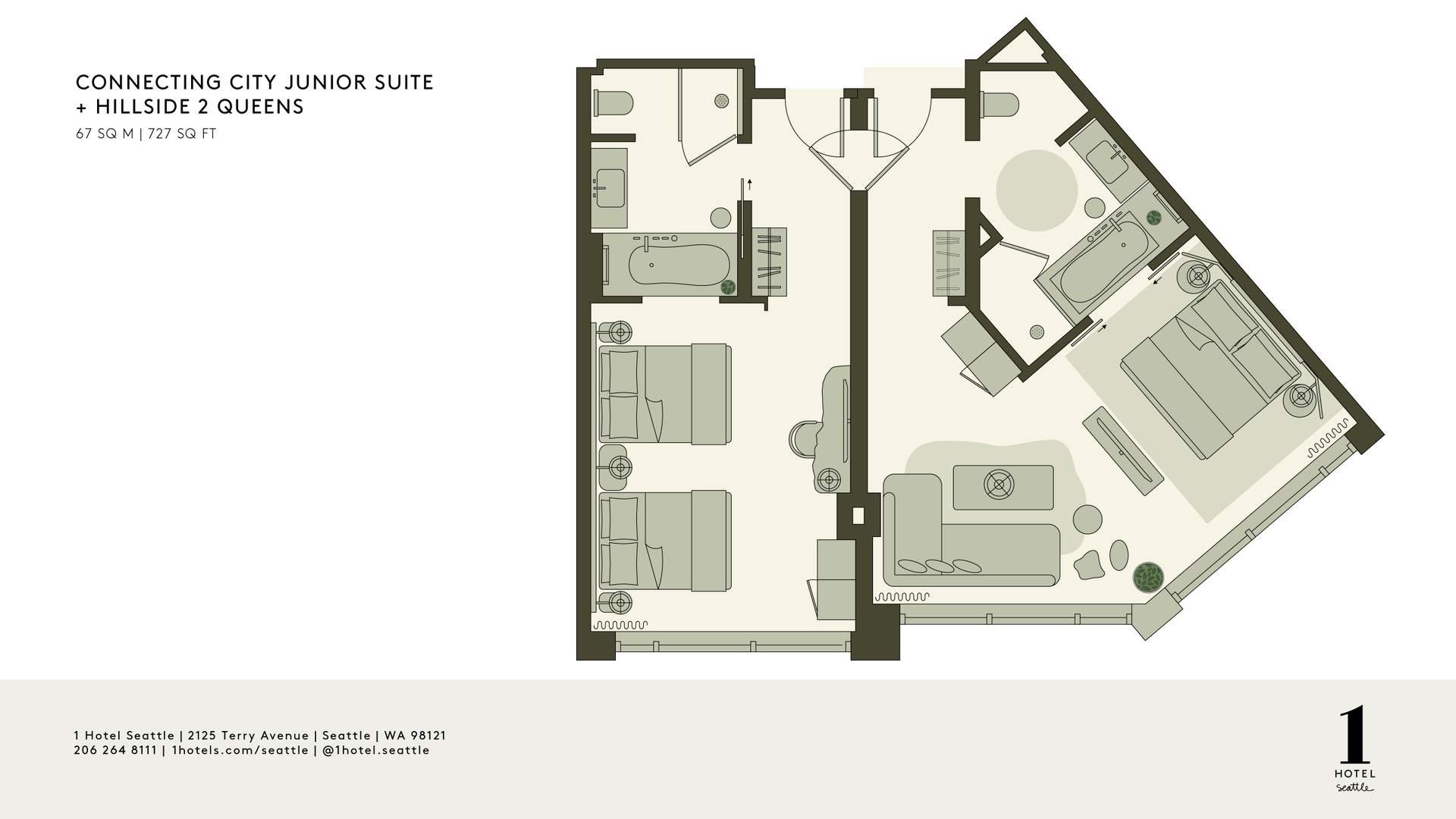Pianta della Junior Suite comunicante e della Queen Queen Hillside