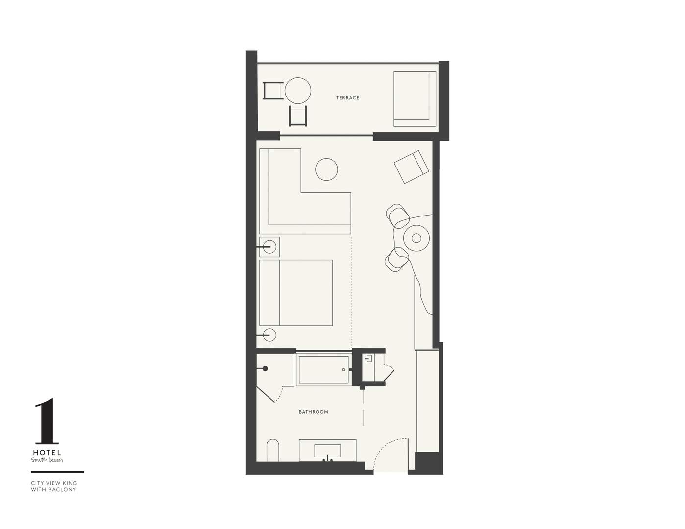 Plan de la chambre City View King au 1 Hotel South Beach