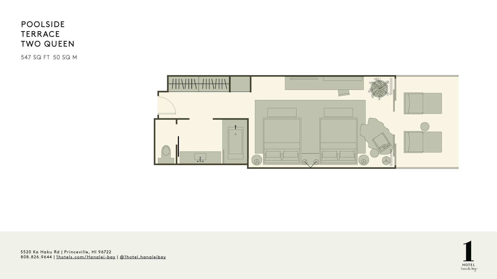 Terrasse au bord de la piscine Deux Queen