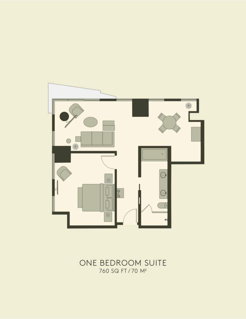 Pianta della suite con una camera da letto