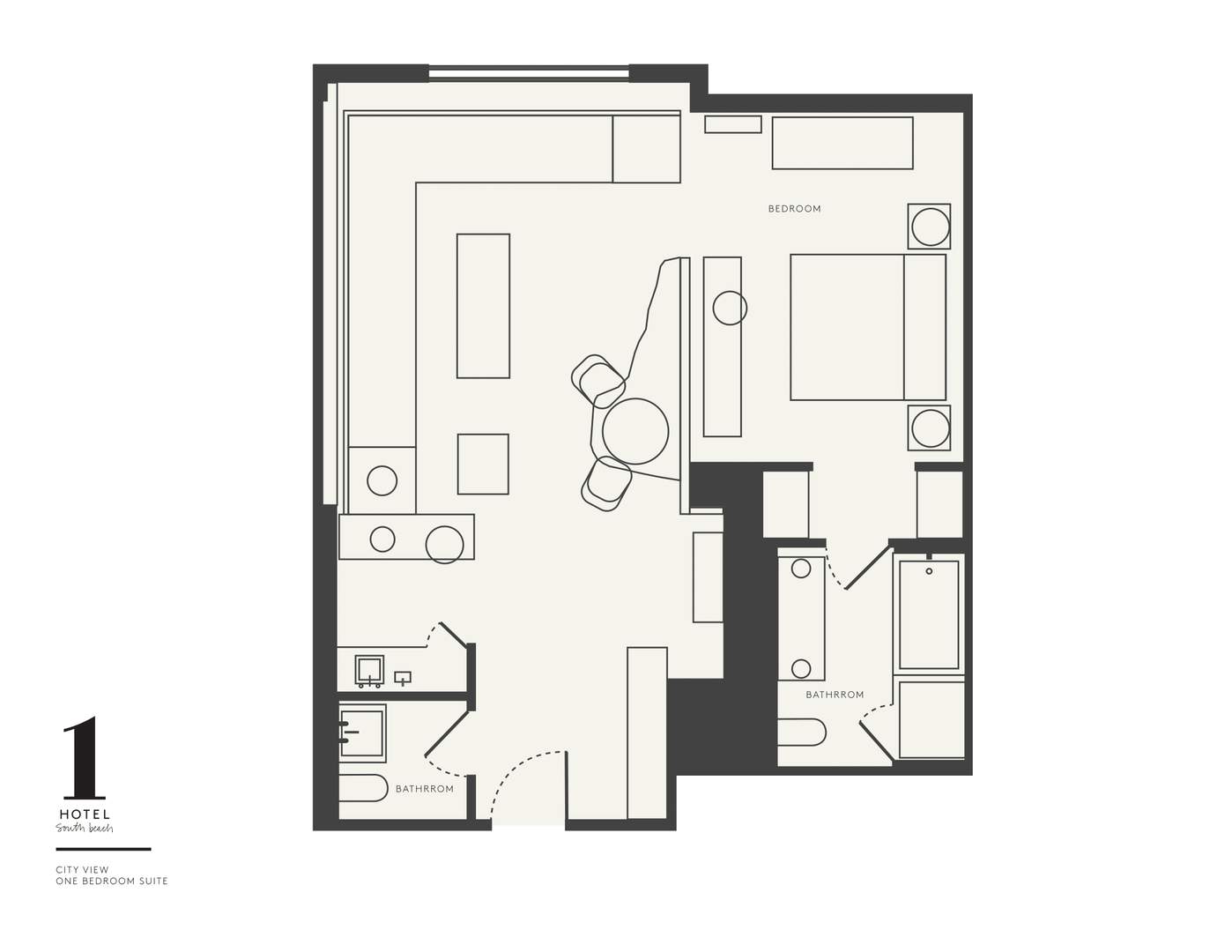 Plan d'étage d'une chambre avec vue sur la ville au 1 Hotel South Beach