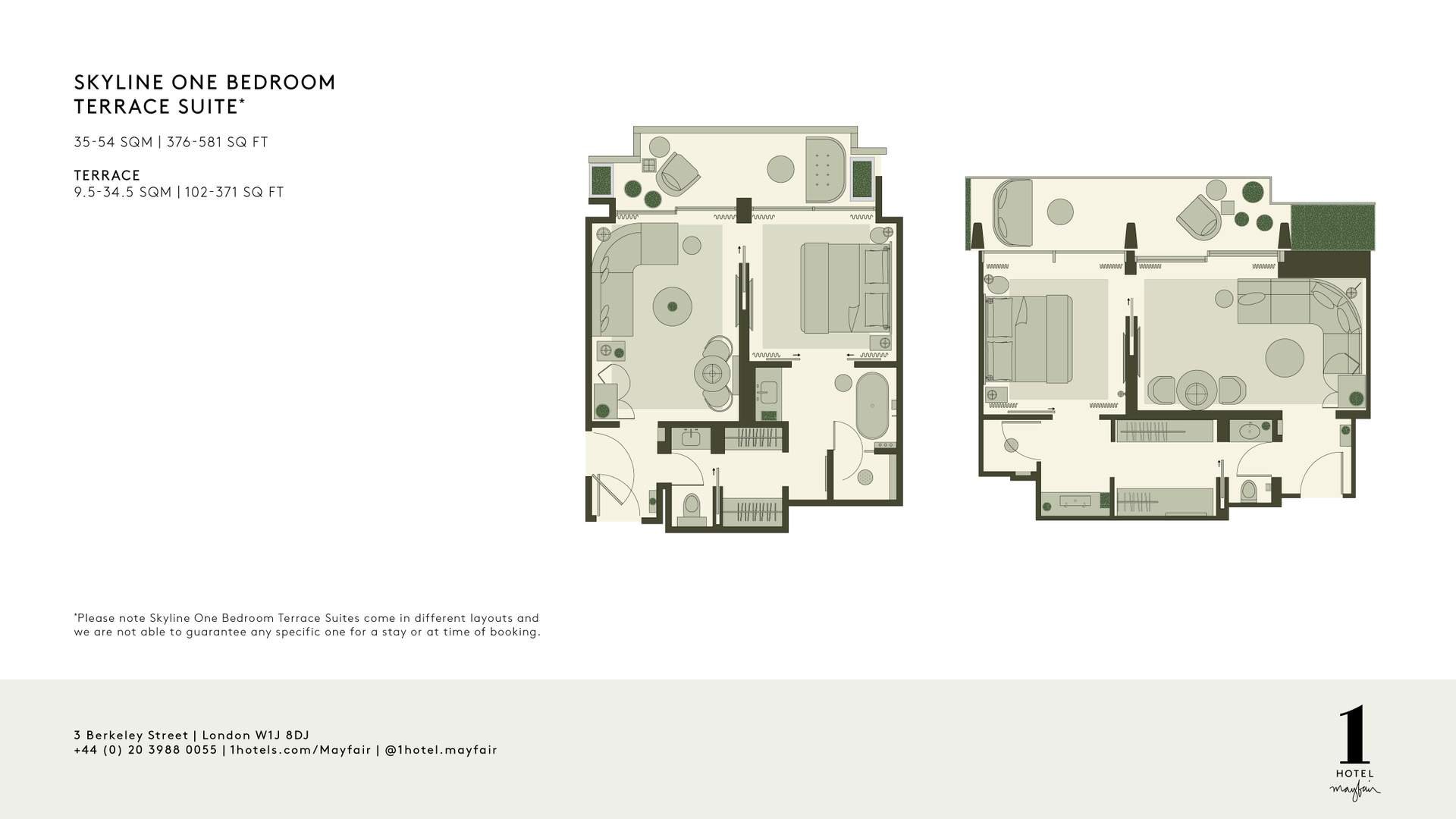 Plan d'étage de la Skyline one bedroom terrace suite