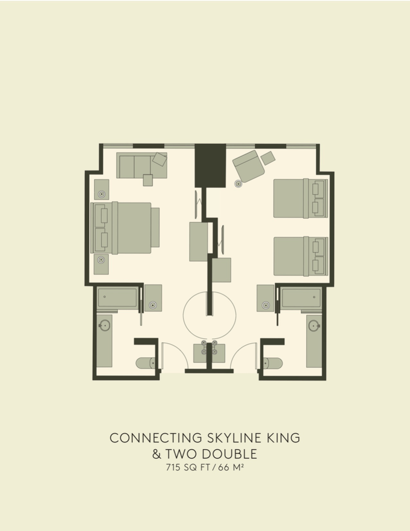 skyline king 和双人床连通客房平面图