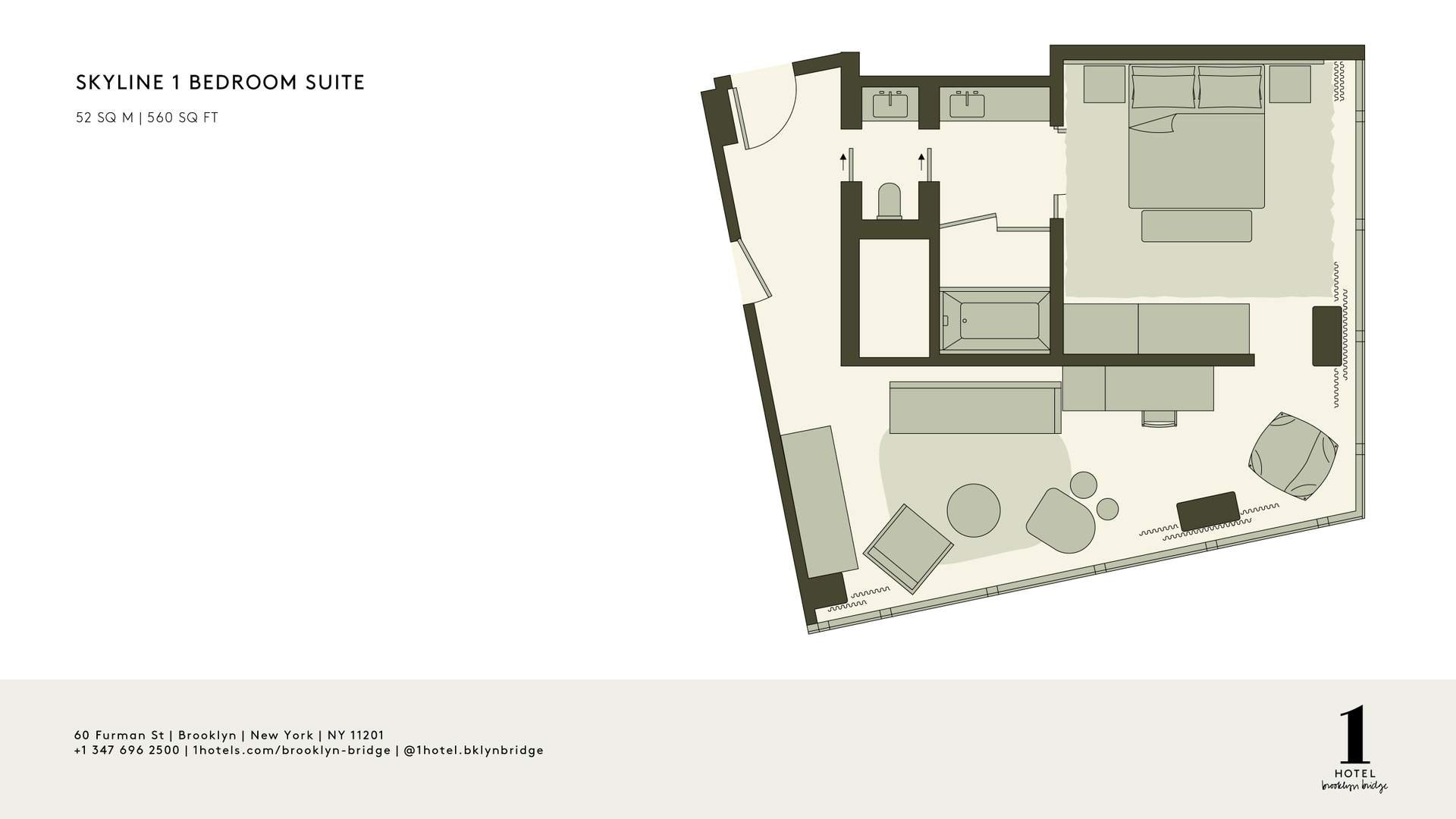 Skyline 1 Bedroom Suite Floor Plan 1 Hotel Brooklyn Bridge