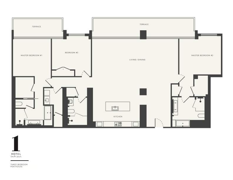Plan d'étage du penthouse de trois chambres