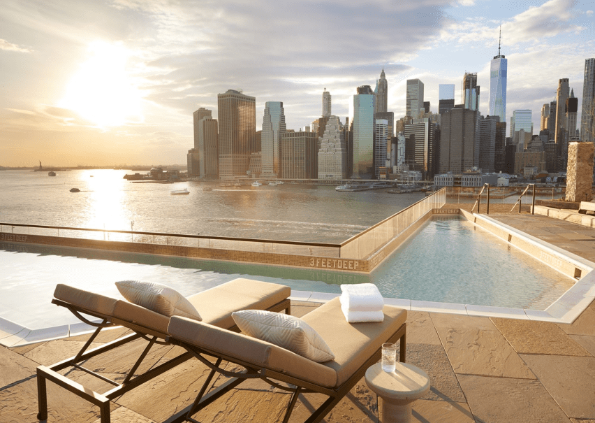 Skyline view from rooftop pool 