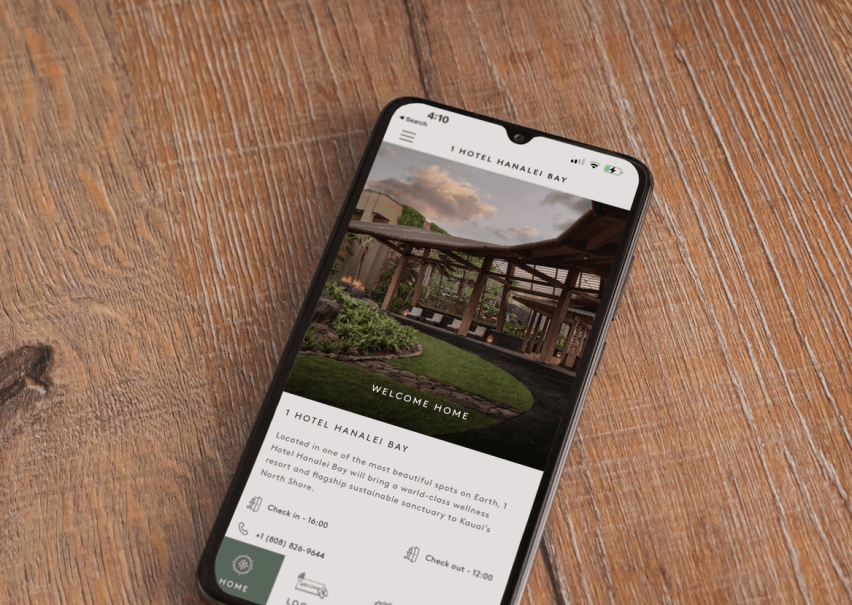 Cellphone with 1 Hotels App loaded on screen