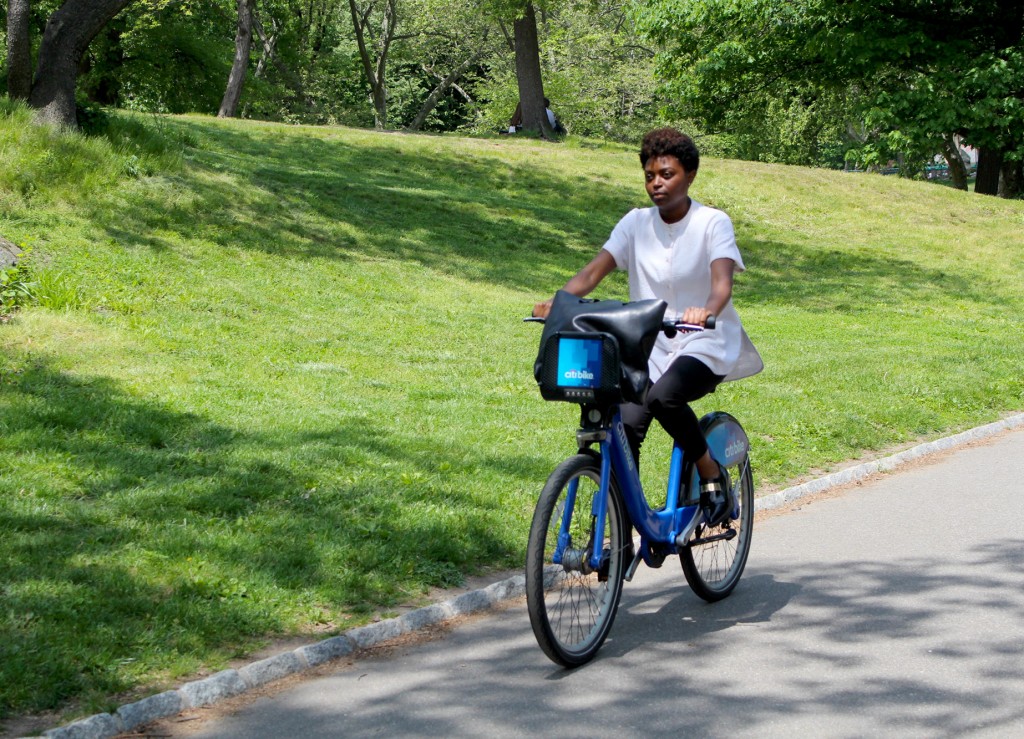 A woman on a bicycle