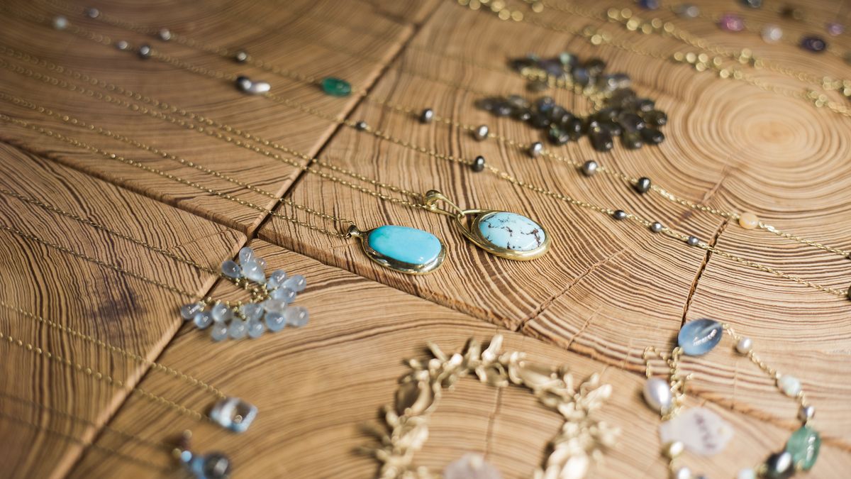 jewelry on wood table