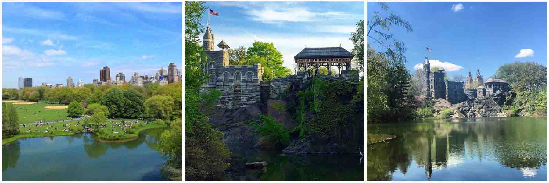 3 panel image of Belvedere Castle from different angles