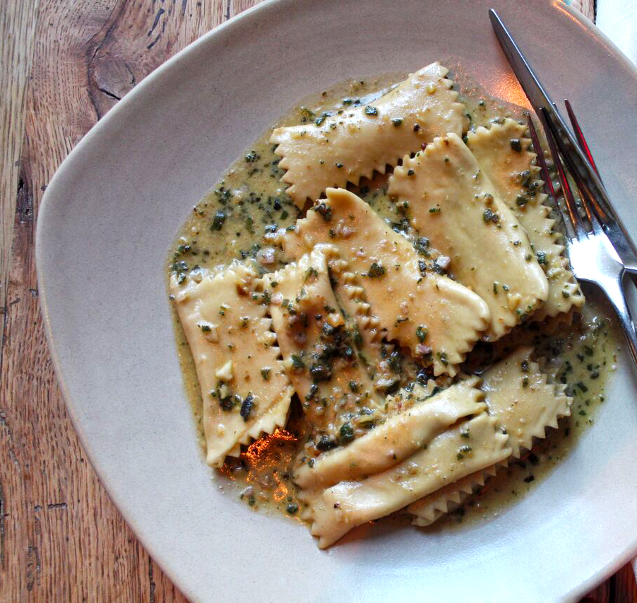 Pumpkin ravioli in a creamy sauce