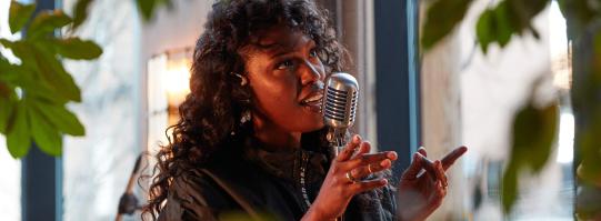 woman performing live music