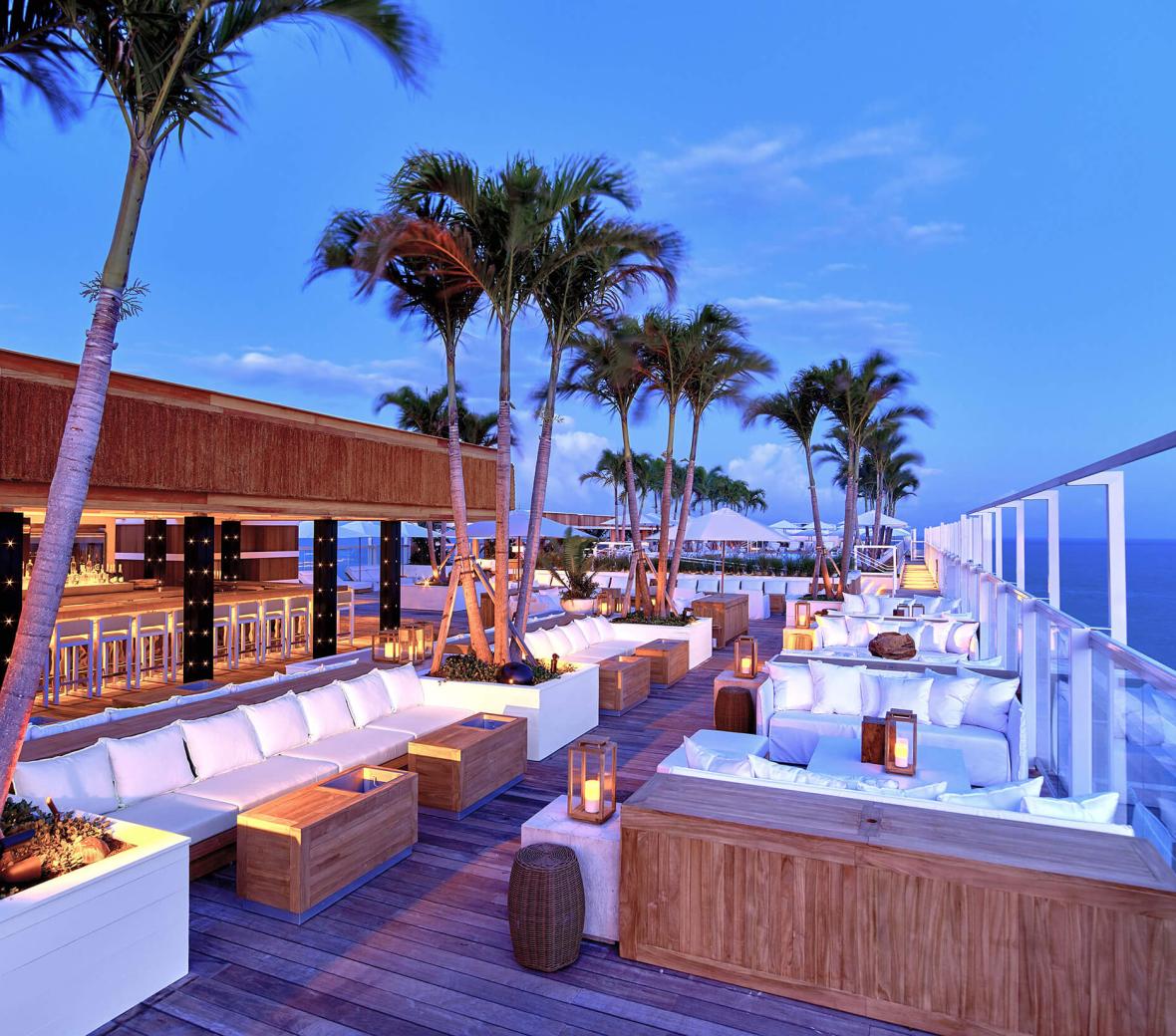 rooftop bar and lounge at sunset