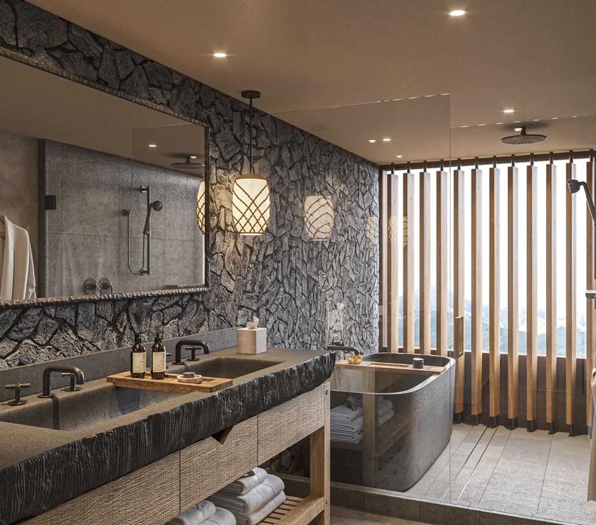 1 Hotel Hanalei Bay Oceanfront Studio Suite Bathroom Rendering