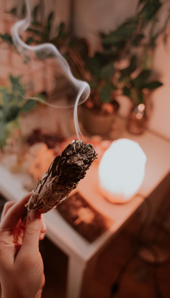Smudging sage bundle with candle 