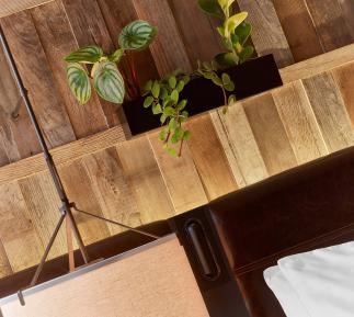 Close up of reclaimed wood used in central park rooms