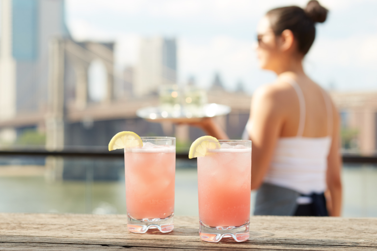 Close up of cocktails at Brooklyn Bridge Rooftop bar